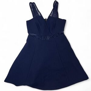 vintage BCBGeneration v-neck fit & flare sleeveless mini dress with lace waist